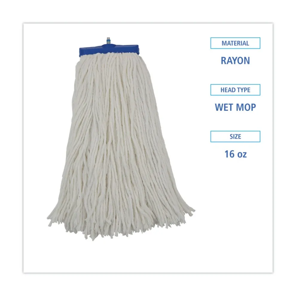 Boardwalk 16 oz. Rayon Cut-End Lie-Flat Mop Head - White (12/Carton)