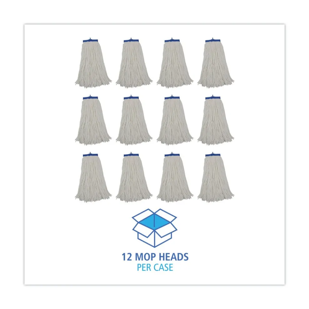 Boardwalk 16 oz. Rayon Cut-End Lie-Flat Mop Head - White (12/Carton)
