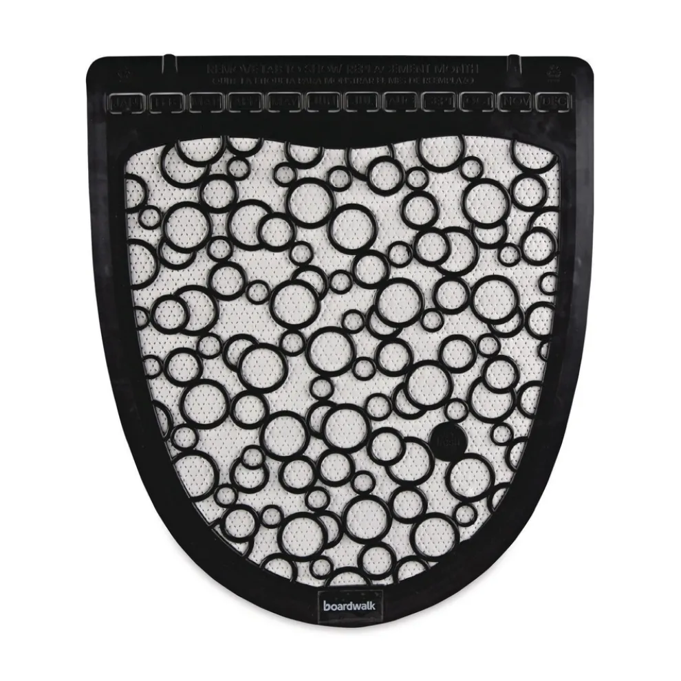 Boardwalk 17.5 x 20 Slip-Resistant Disposable Urinal Floor Mat 2.0 - Black/White (6/Carton)