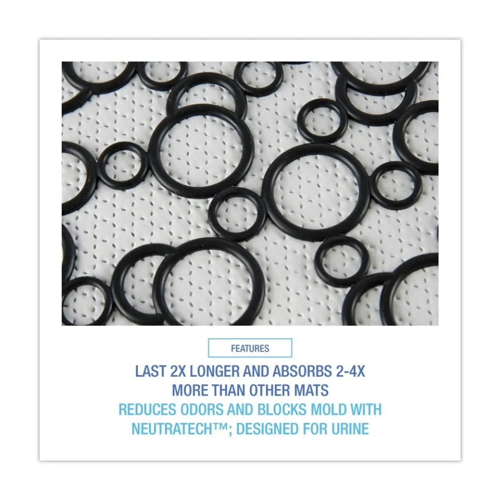 Boardwalk 17.5 x 20 Slip-Resistant Disposable Urinal Floor Mat 2.0 - Black/White (6/Carton)