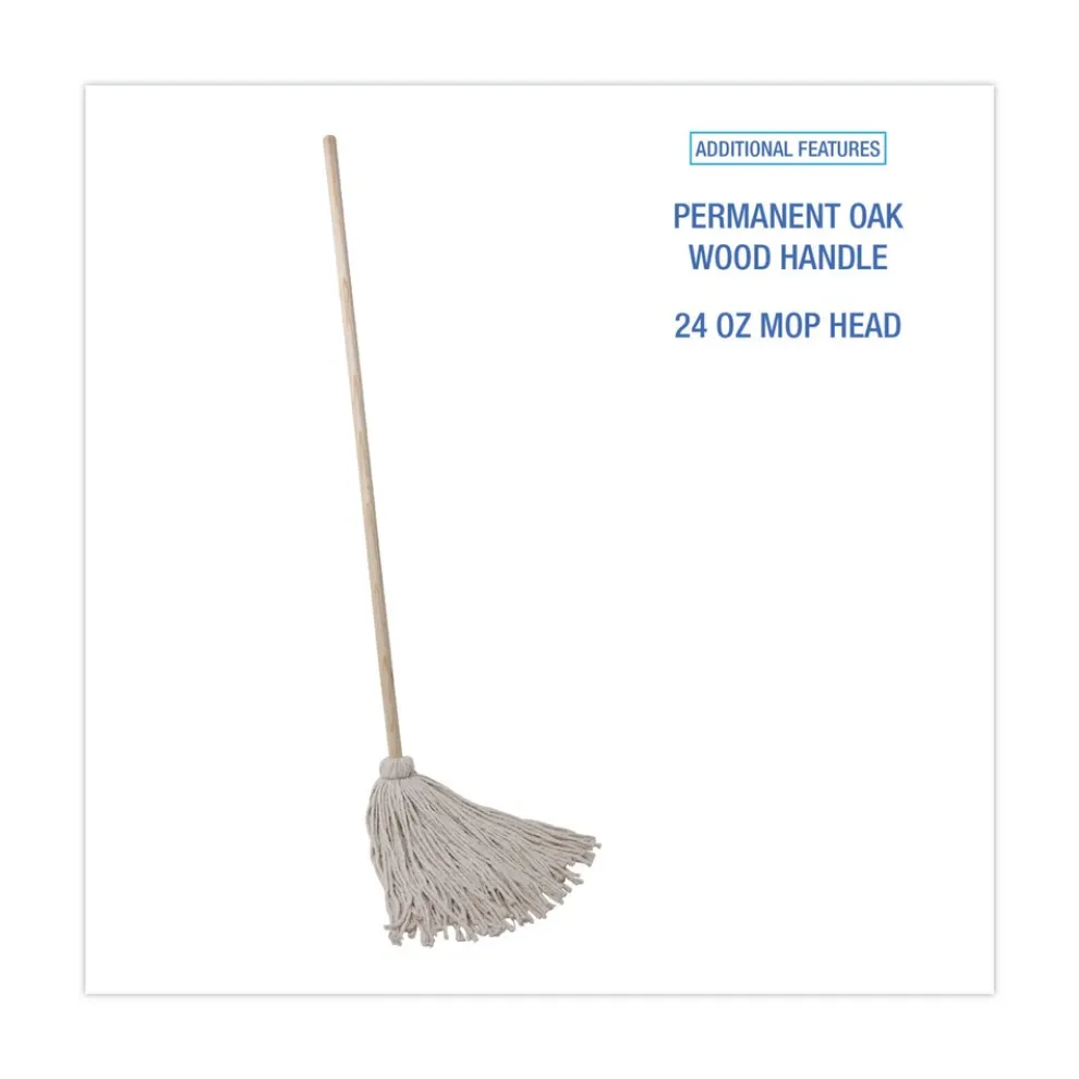 Boardwalk BWK124C 24 oz. Cotton Fiber Head Deck Mop with 54 in. Wooden Handle (6/Pack)