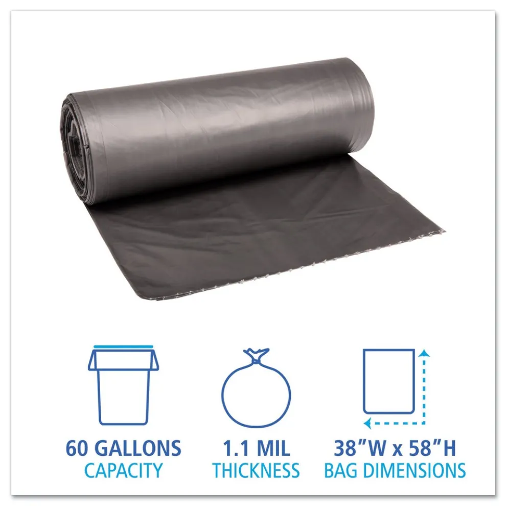 Boardwalk H7658SGKR01 38 in. x 58 in. 1.1 mil 60 gal. Low-Density Waste Can Liners - Gray (100/Carton)