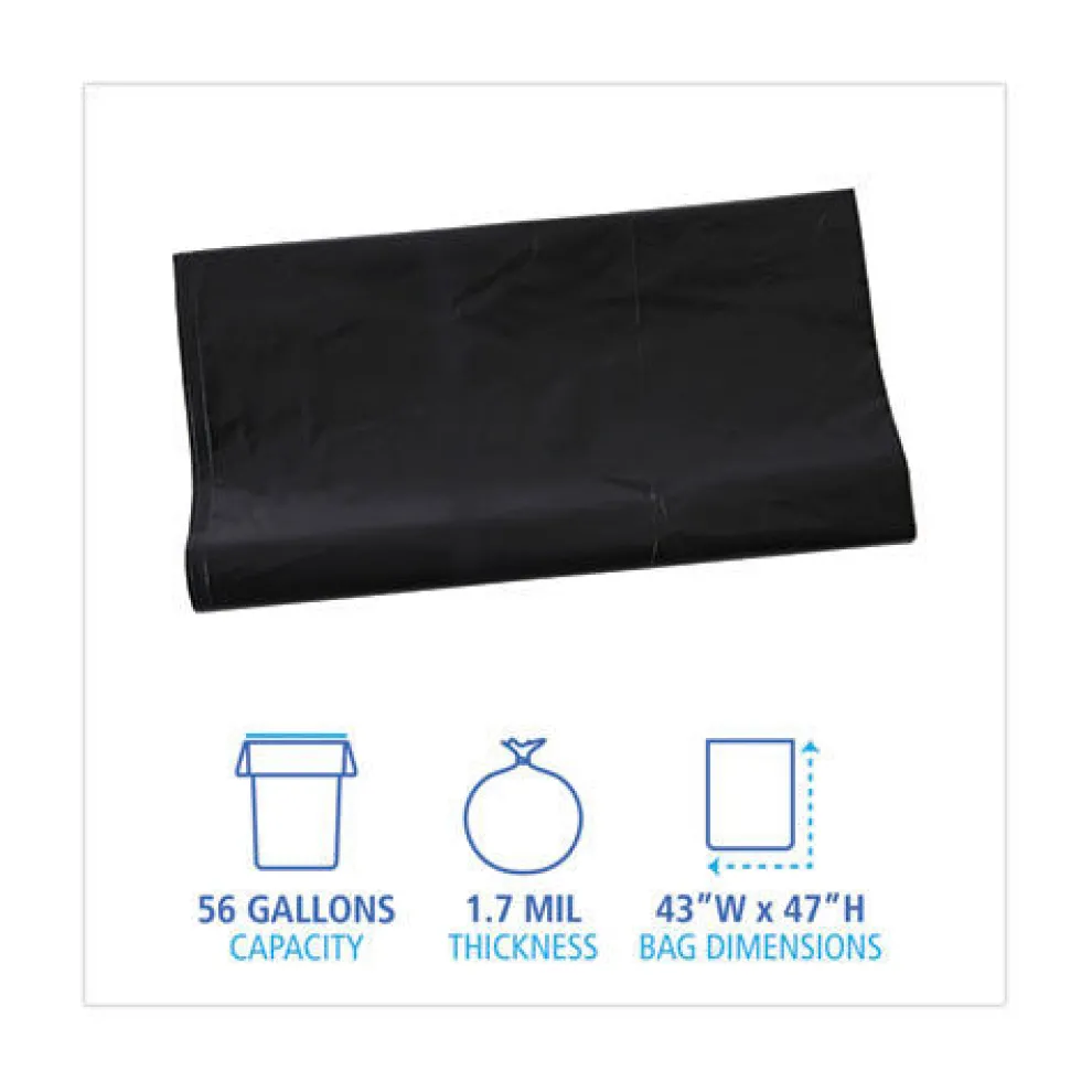Boardwalk H8647WKK 56 Gallon 1.7 mil 43 in. x 47 in. Flat Pack Linear Low Density Industrial Can Liners - Black (100/Carton)