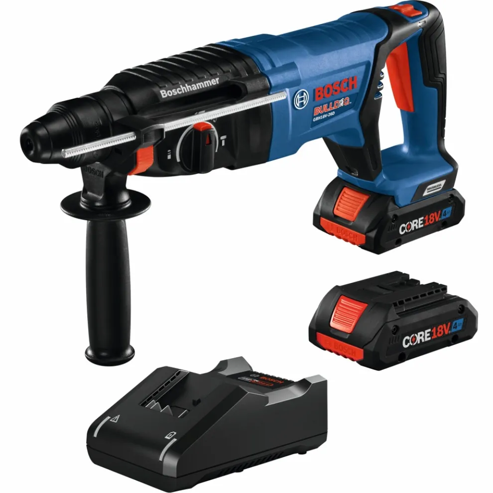 Bosch 18V Bulldog Brushless SDS-Plus Lithium-Ion 1 in. Cordless Rotary Hammer Kit with 2 Batteries (4 Ah)