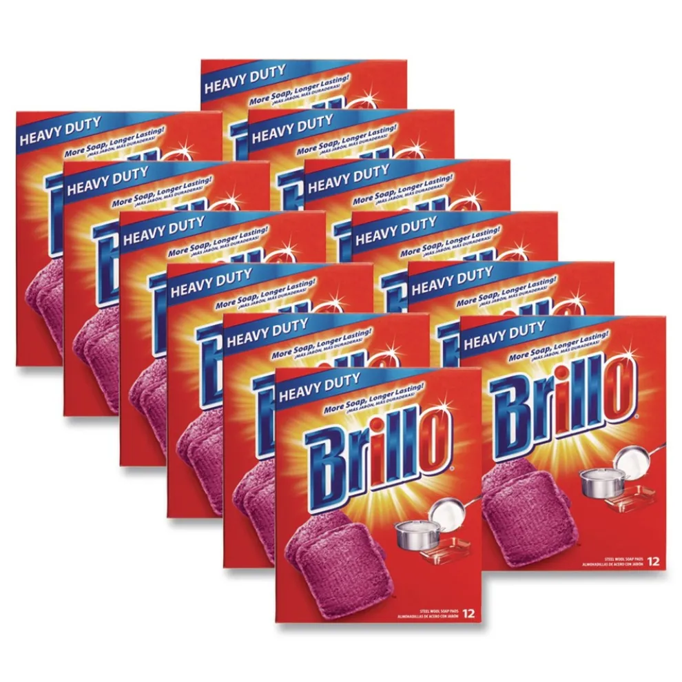 Brillo 53335 3 in. x 3 in. Steel Wool Soap Pads - Gray/Pink (12/Carton)
