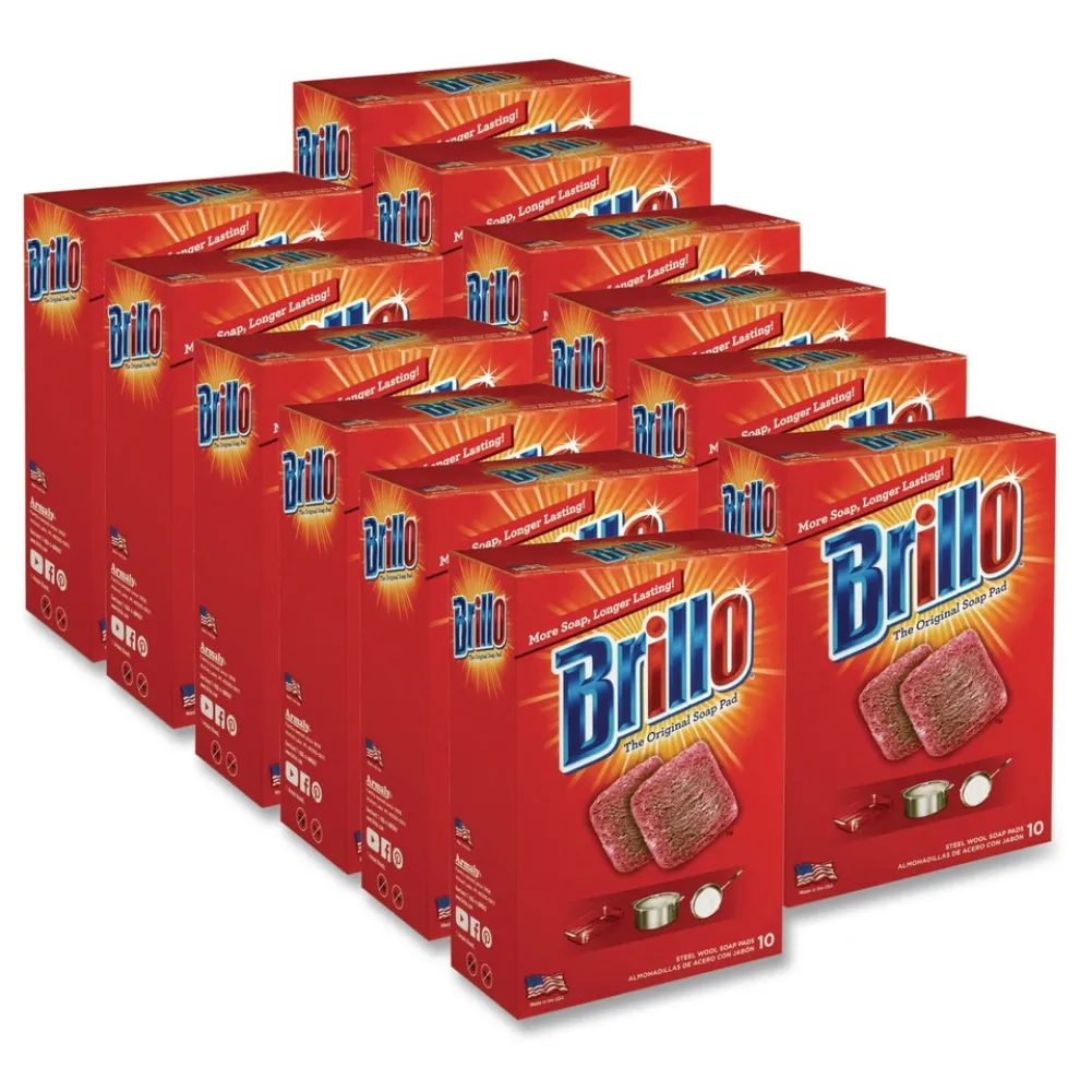 Brillo 2.5 in. x 3 in. Steel Wool Soap Pads - Gray/Pink (12/Carton)