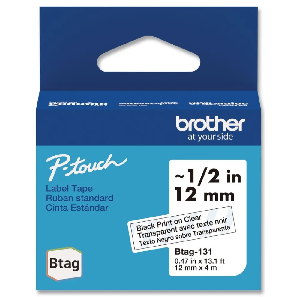 Brother P-Touch 0.47 in. x 13.1 ft. Genuine P-Touch BTAG Label Tapes - Black on Clear