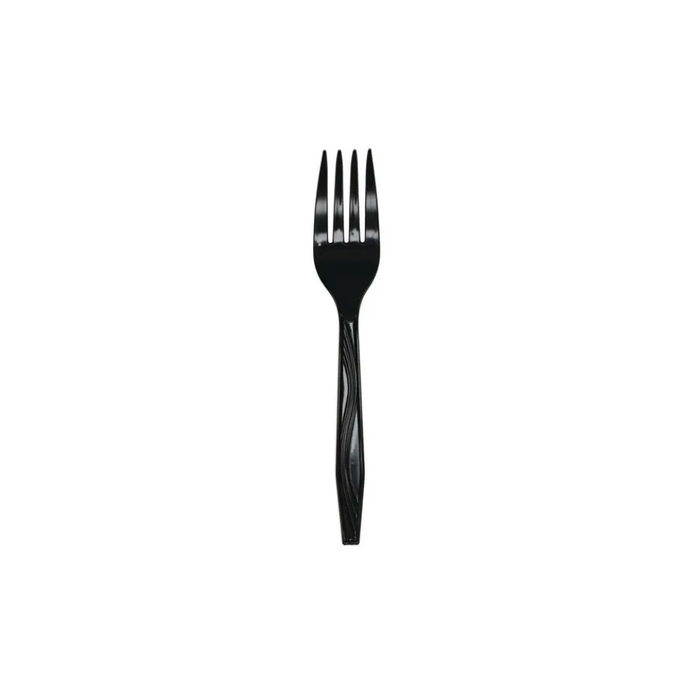 Pactiv Corp. Individually Wrapped Heavyweight Plastic Meadoware Cutlery Fork - Black (1000/Carton)