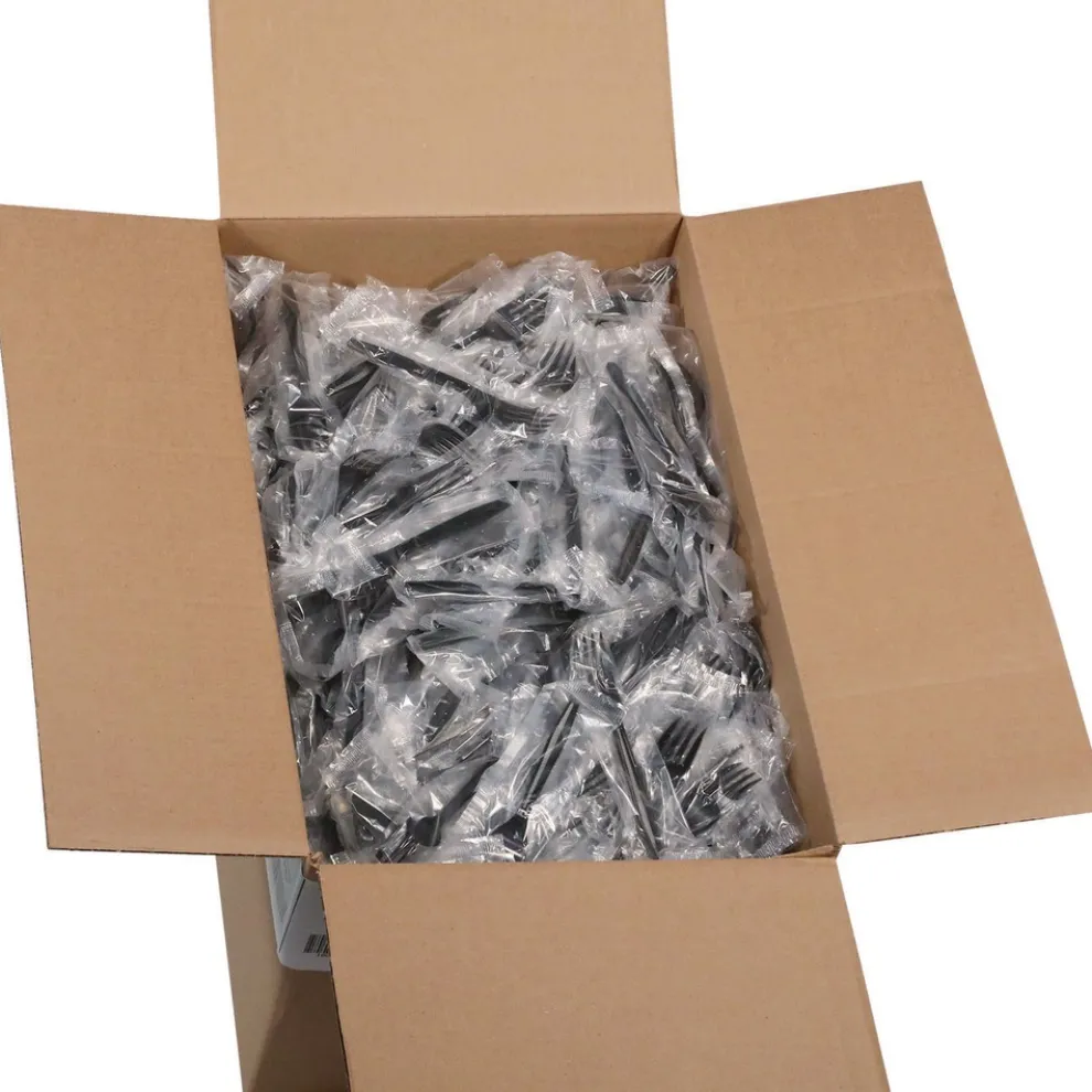 Pactiv Corp. Individually Wrapped Heavyweight Plastic Meadoware Cutlery Fork - Black (1000/Carton)