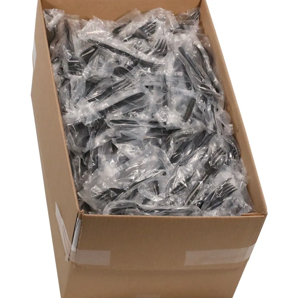 Pactiv Corp. Individually Wrapped Heavyweight Plastic Meadoware Cutlery Fork - Black (1000/Carton)