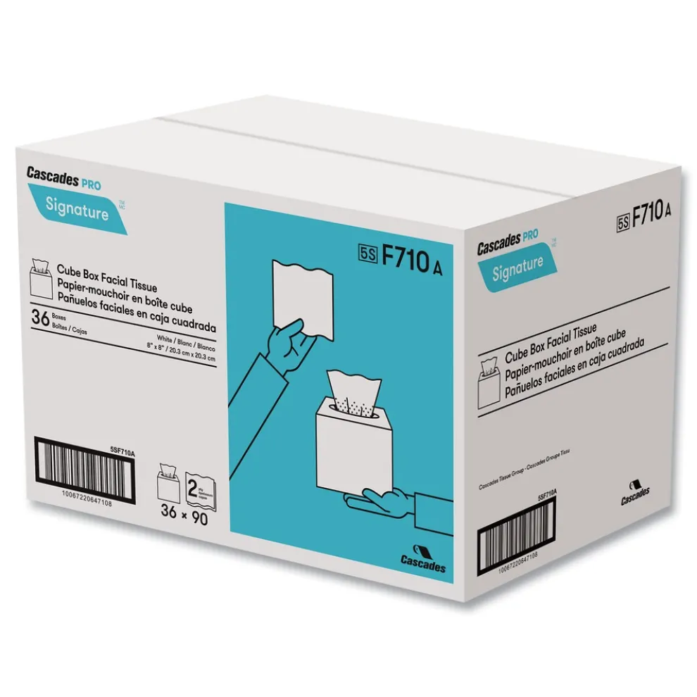 Cascades PRO 2-Ply Cube Box Signature Facial Tissue - White (36 Boxes/Carton)