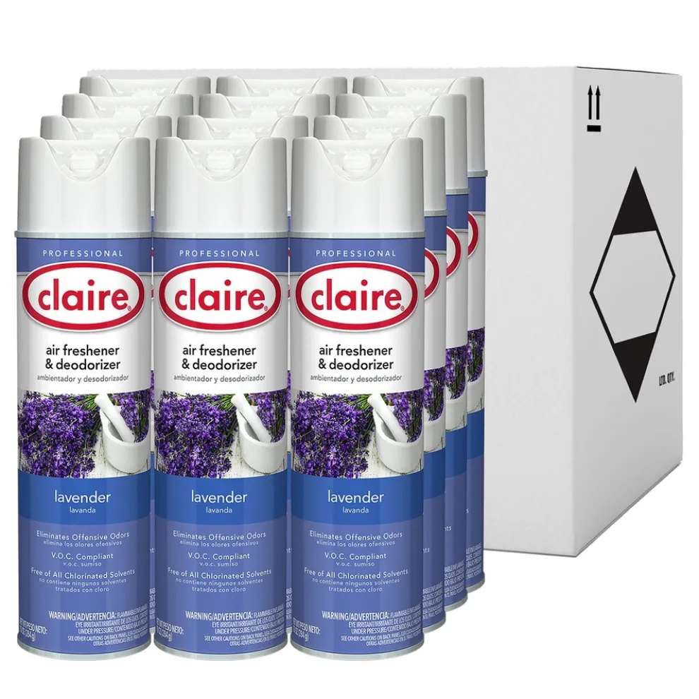 Claire 10 oz. Aerosol Spray Aerosol Air Freshener and Deodorizer - Lavender (1/Carton)