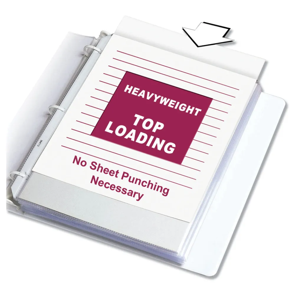 C-Line 3-Hole Punched Top Load 8.5 in. x 11 in. Insert Heavy-Duty Polypropylene Sheet Protectors - Nonglare Clear Front (50/Box)