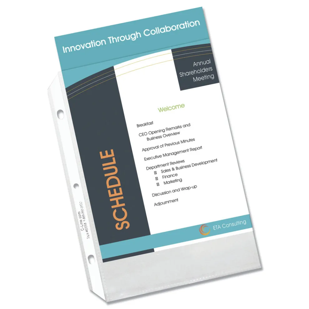 C-Line 3-Hole Punched Top Load 5.5 in. x 8.5 in. Insert Heavy-Duty Polypropylene Sheet Protectors - Clear Front (50/Box)