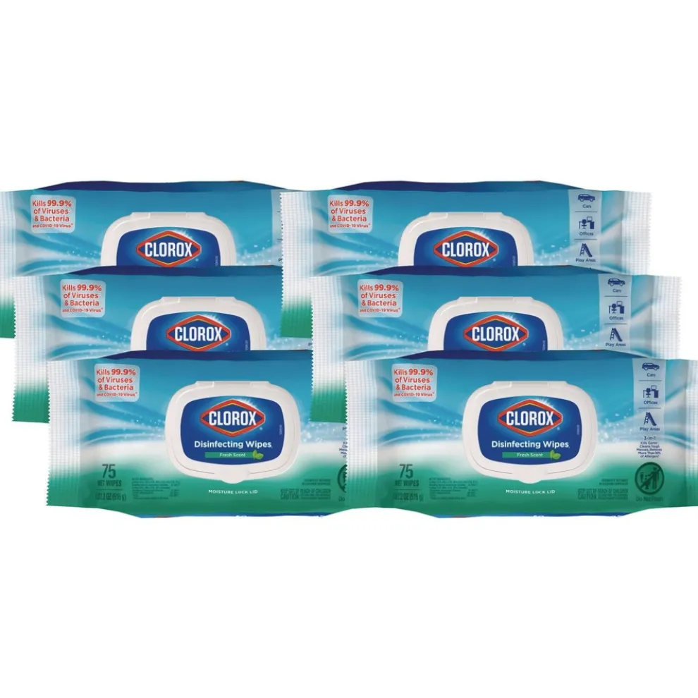 Clorox 8 in. x 7 in. 1-Ply Flex Pack Disinfecting Cleaning Wipes - Fresh Scent White (6/Carton)