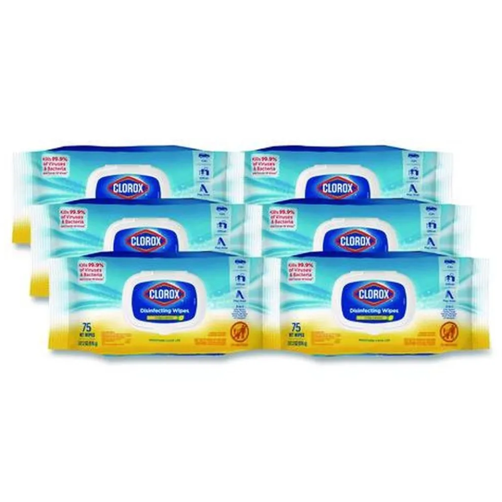 Clorox 8 in. x 7 in. 1-Ply Easy Pull Pack Disinfecting Wipes - Lemon Scent White (6 Boxes/Carton)