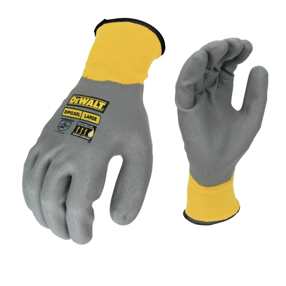 Dewalt (12/Box) Full Dip Water-resistant Breathable Work Gloves - XL, Gray/Yellow
