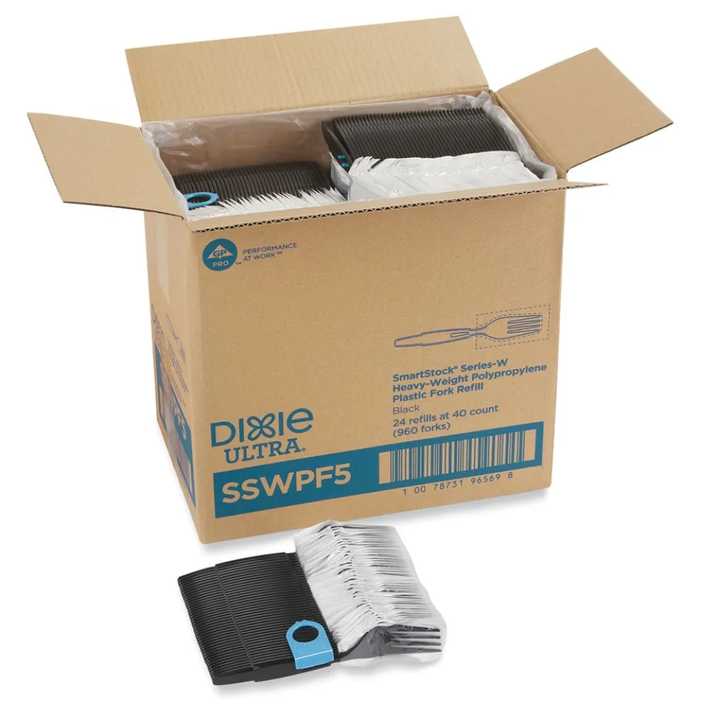 Dixie SmartStock Wrapped Heavyweight Cutlery Forks Refill - Black (960/Carton)