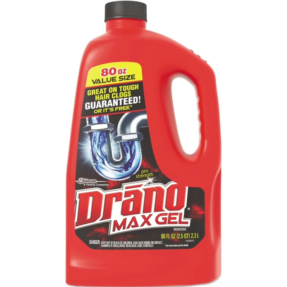 Drano 80 oz. Bottle Max Gel Clog Remover - Bleach Scent (6/Carton)
