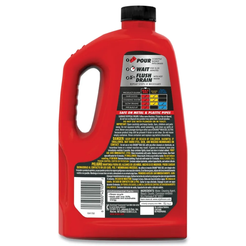 Drano 80 oz. Bottle Max Gel Clog Remover - Bleach Scent (6/Carton)