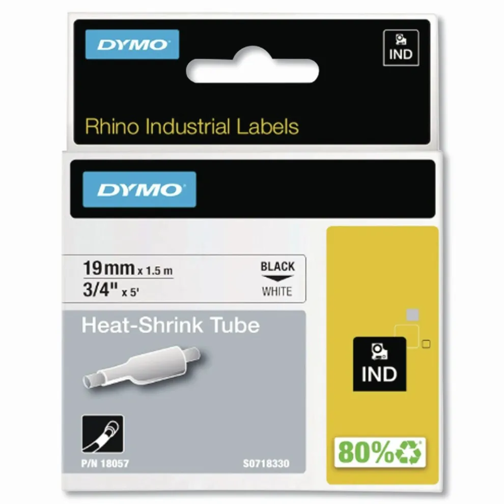 DYMO 0.75 in. x 5 ft. Rhino Heat Shrink Tubes Industrial Label Tape - White/Black Print (1-Roll)
