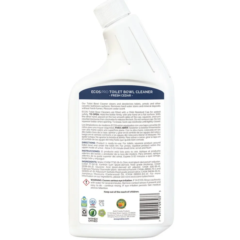 ECOS PRO 24 oz Toilet Bowl Cleaner Squeeze Bottle - Fresh Cedar Scent (6/Carton)