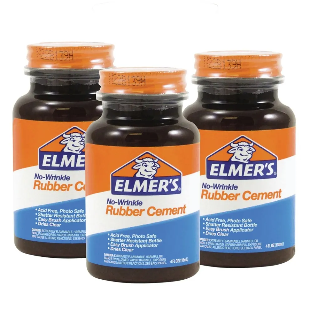 Elmer's 4 oz. Rubber Cement with Brush Applicator - Dries Clear (3 Each)