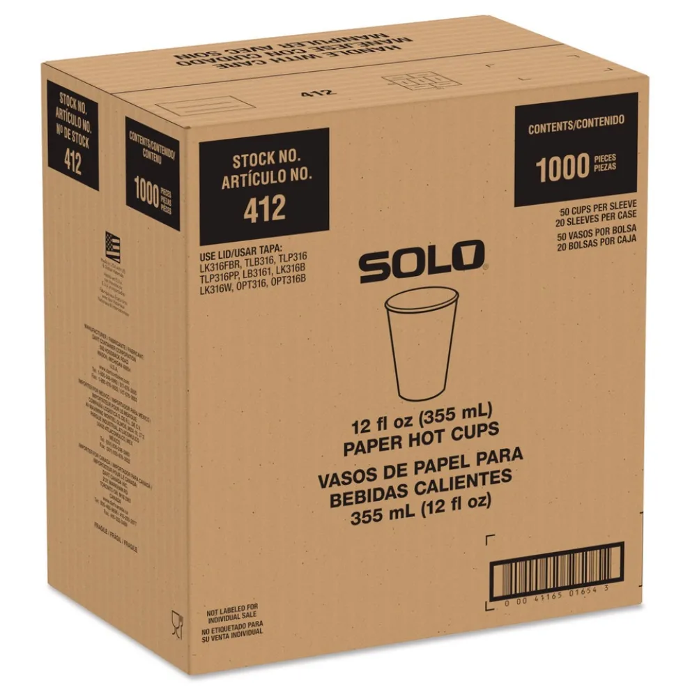 SOLO Recycled Content PCF Paper Hot Cups ProPlanet Seal 12 oz White/Blue (1000/Carton)