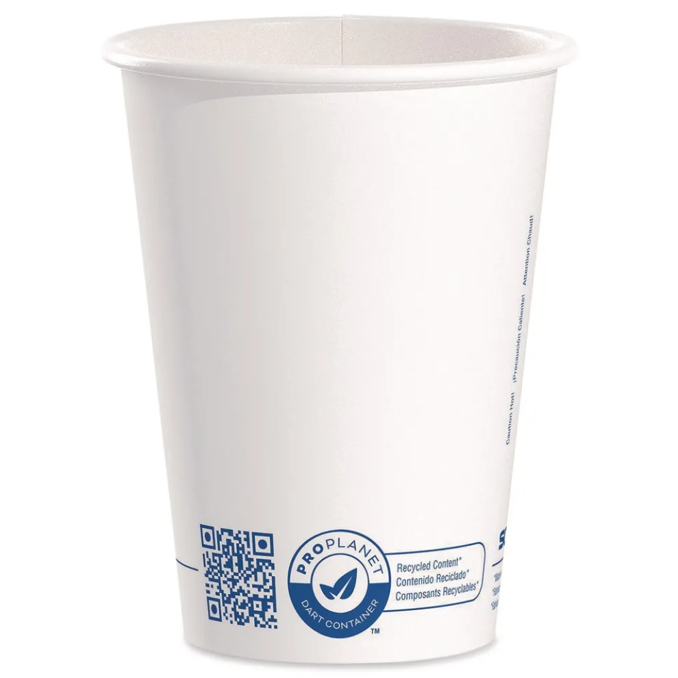 SOLO Recycled Content PCF Paper Hot Cups ProPlanet Seal 12 oz White/Blue (1000/Carton)
