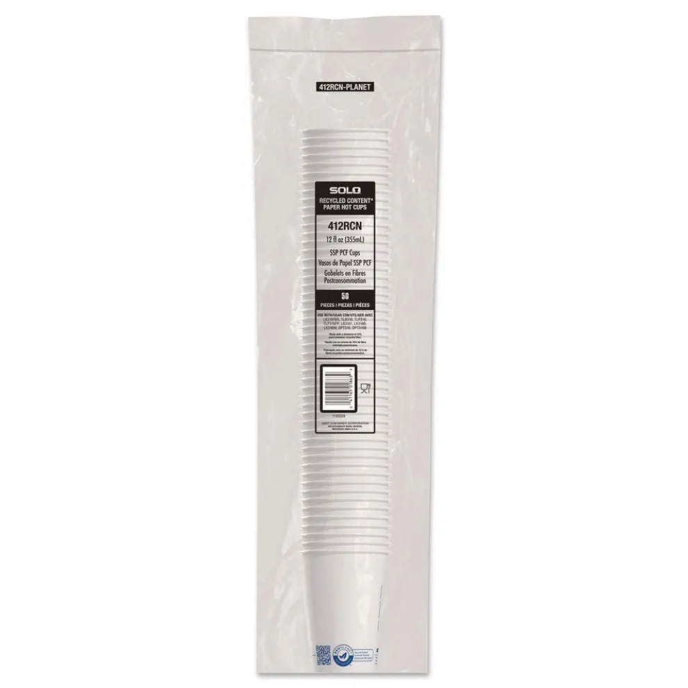 SOLO Recycled Content PCF Paper Hot Cups ProPlanet Seal 12 oz White/Blue (1000/Carton)