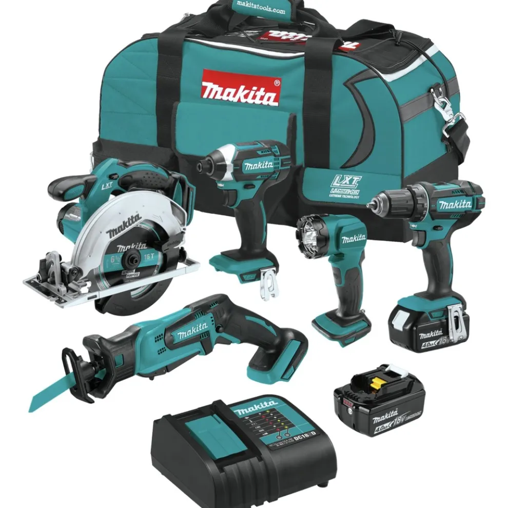 Factory Reconditioned Makita 18V LXT Lithium-Ion Cordless 5-Tool Combo Kit with 2 Batteries (4 Ah)