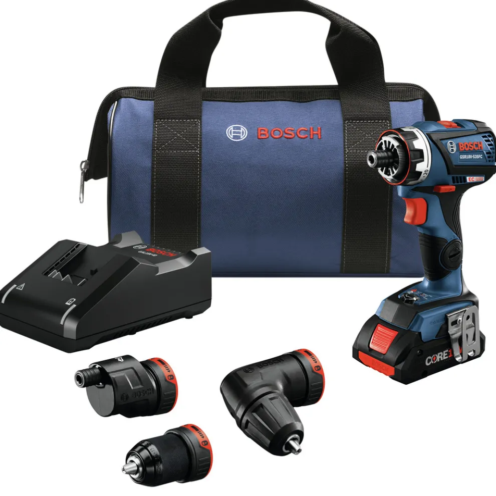 Factory Reconditioned Bosch 18V Lithium-Ion Brushless Cordless Drill Driver Kit with 5-In-1 Flexiclick System (4 Ah)