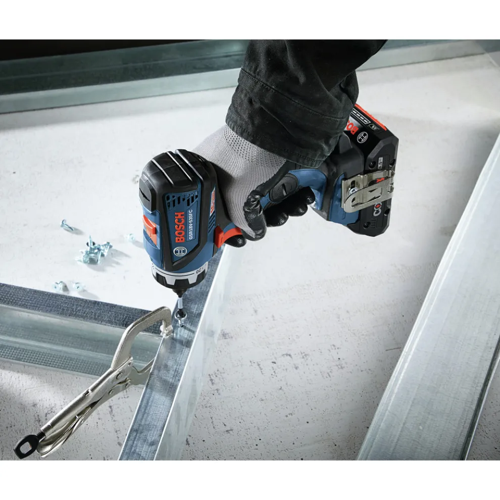 Factory Reconditioned Bosch 18V Lithium-Ion Brushless Cordless Drill Driver Kit with 5-In-1 Flexiclick System (4 Ah)