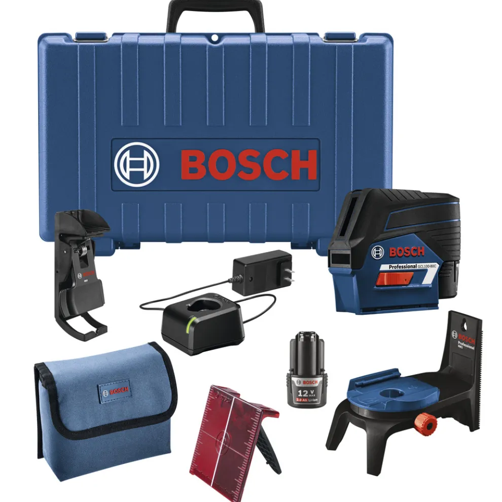 Factory Reconditioned Bosch 12V MAX Lithium-Ion 100 ft. Cordless Cross-Line Laser with Plumb Points Kit (2 Ah)