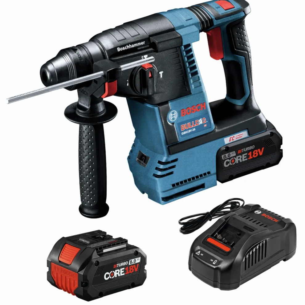 Factory Reconditioned Bosch Bulldog 18V Brushless Lithium-Ion 1 in. Cordless SDS-Plus Rotary Hammer Kit with 2 Batteries (8 Ah)