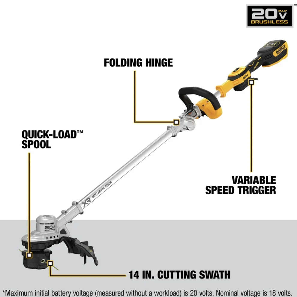 Factory Reconditioned Dewalt 20V MAX Lithium-Ion Cordless 14 in. Folding String Trimmer (Tool Only)