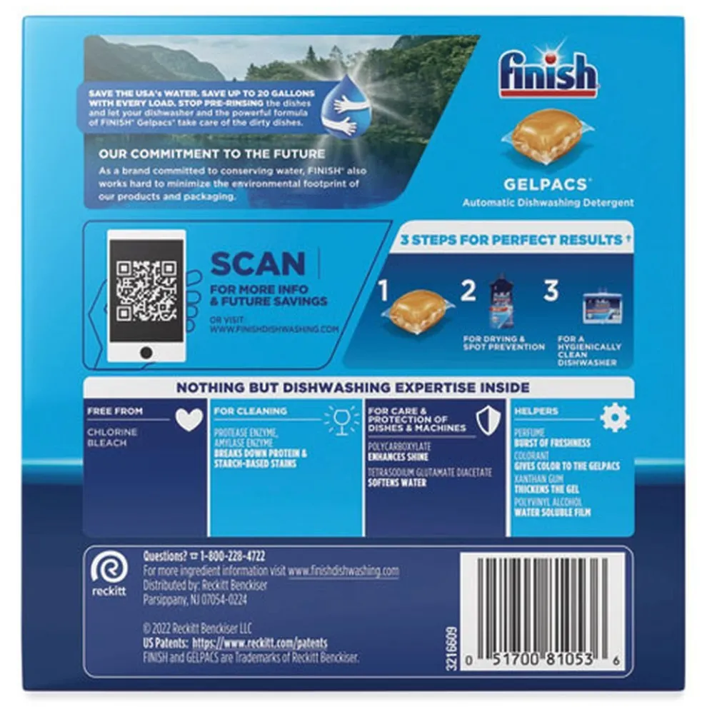 FINISH Box of 32 Dish Detergent Gelpacs - Orange Scent (8/Carton)