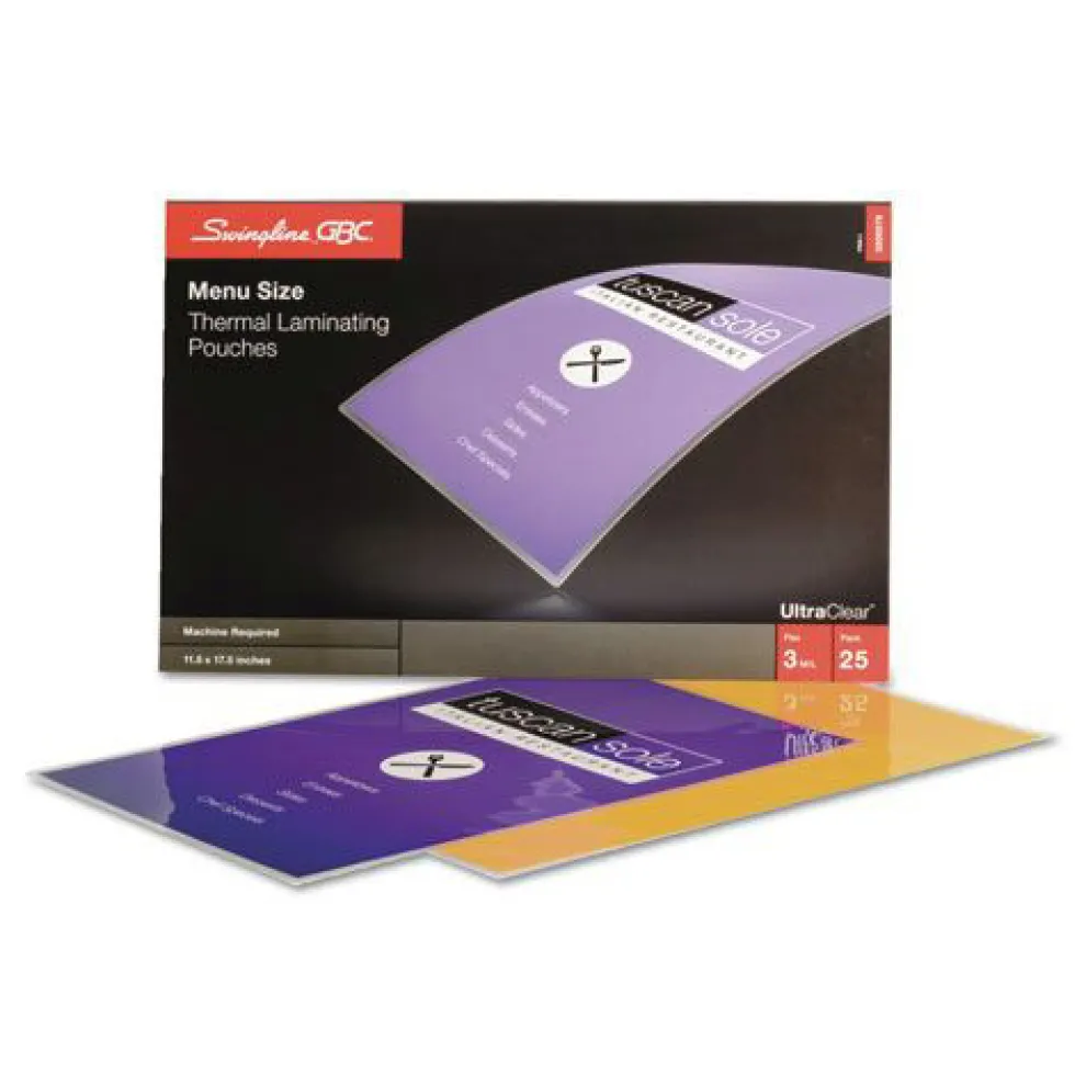 GBC UltraClear 11.5 in. x 17.5 in. 3 mil Thermal Laminating Pouches - Gloss Clear (25/Pack)
