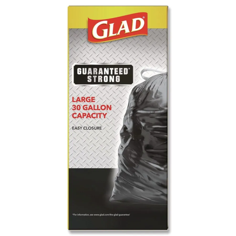 Glad 30 in. x 33 in. 1.05 mil 30 Gallon Three-Ply Drawstring Trash Bags - Black/Large (28/Box)