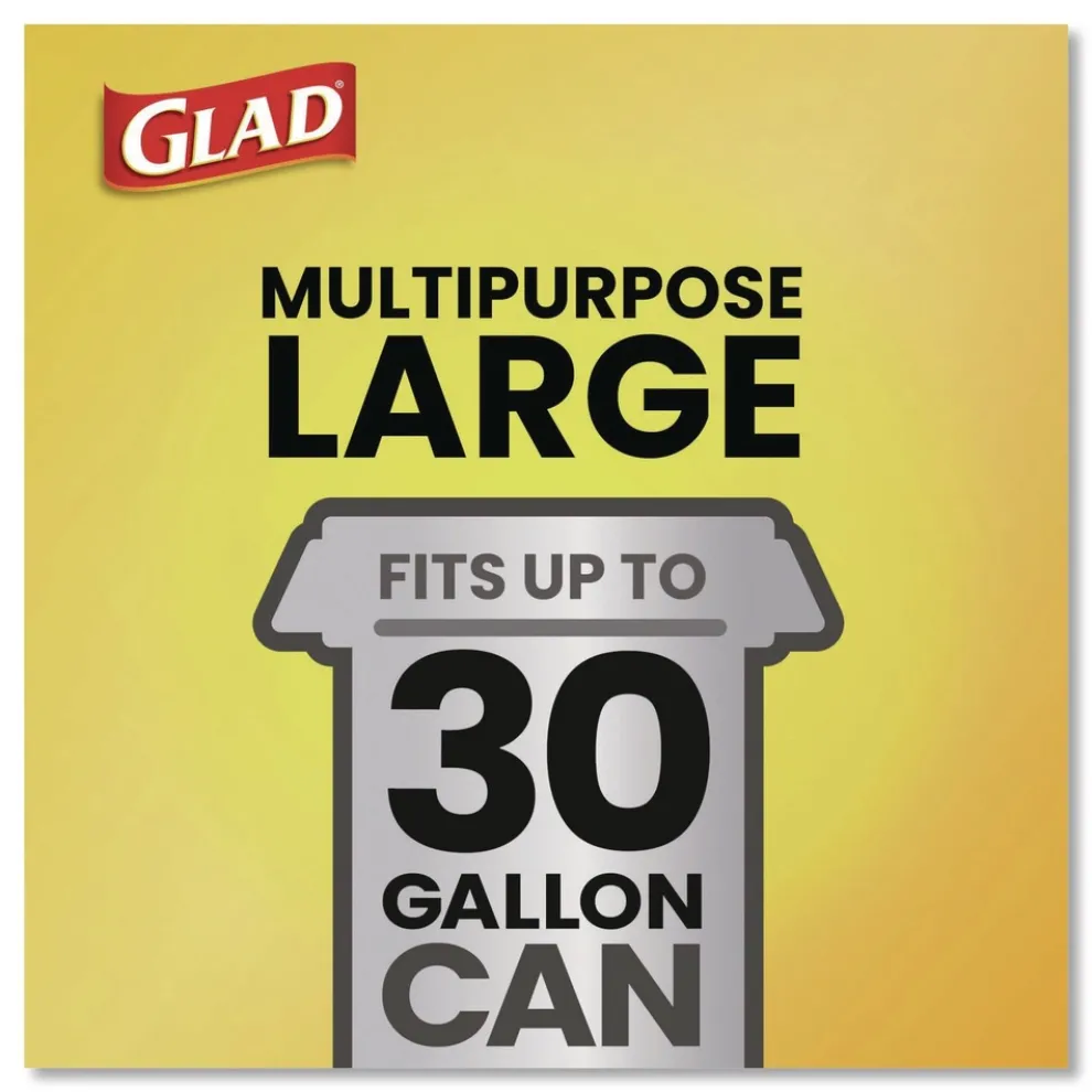 Glad 30 in. x 33 in. 1.05 mil 30 Gallon Three-Ply Drawstring Trash Bags - Black/Large (28/Box)