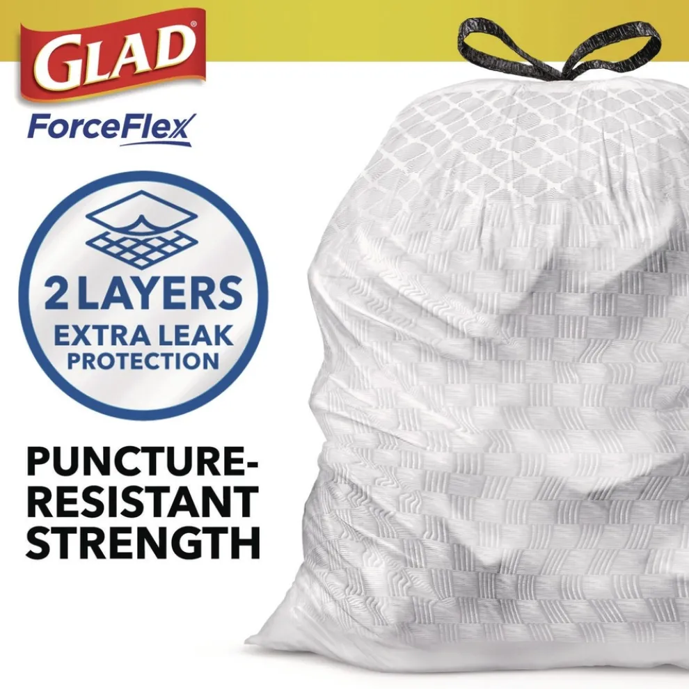 Glad ForceFlex 24 in. x 27.38 in. 13 Gallon Kitchen Drawstring Trash Bags - Gain Lavender Scent/White (240/Carton)