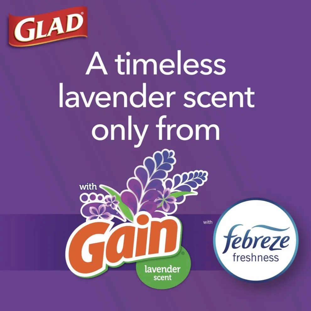 Glad ForceFlex 24 in. x 27.38 in. 13 Gallon Kitchen Drawstring Trash Bags - Gain Lavender Scent/White (240/Carton)