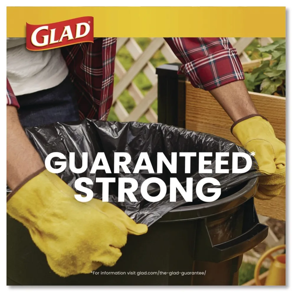 Glad Guaranteed Strong 30 in. x 33 in. 1.05 mil 30 Gallon Three-Ply Large Drawstring Trash Bags - Black (168/Carton)