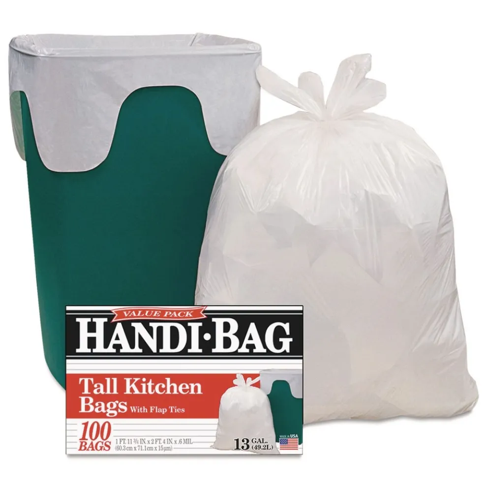 Handi-Bag 23.75 in. x 28 in. 13-Gallon 0.6 mil. Super Value Pack Can Liners - White (100/Box)