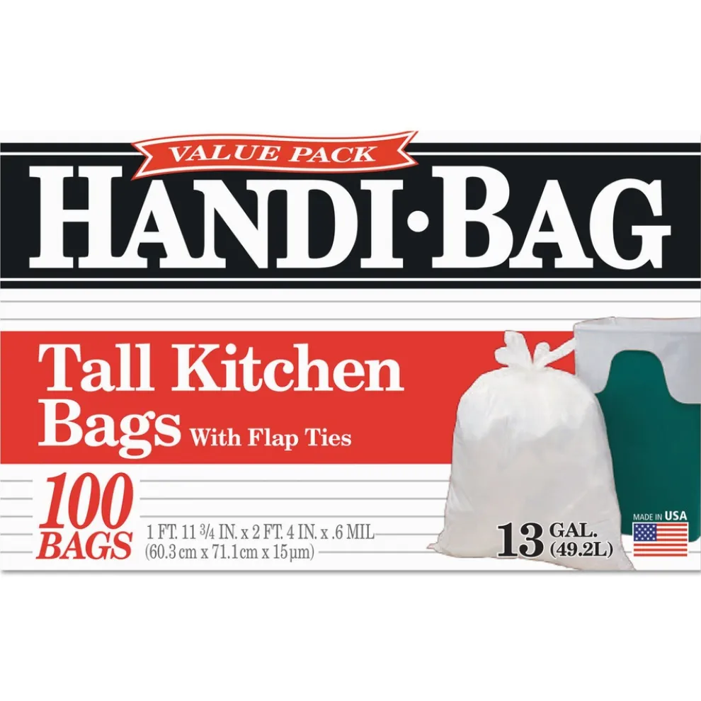 Handi-Bag 23.75 in. x 28 in. 13-Gallon 0.6 mil. Super Value Pack Can Liners - White (100/Box)