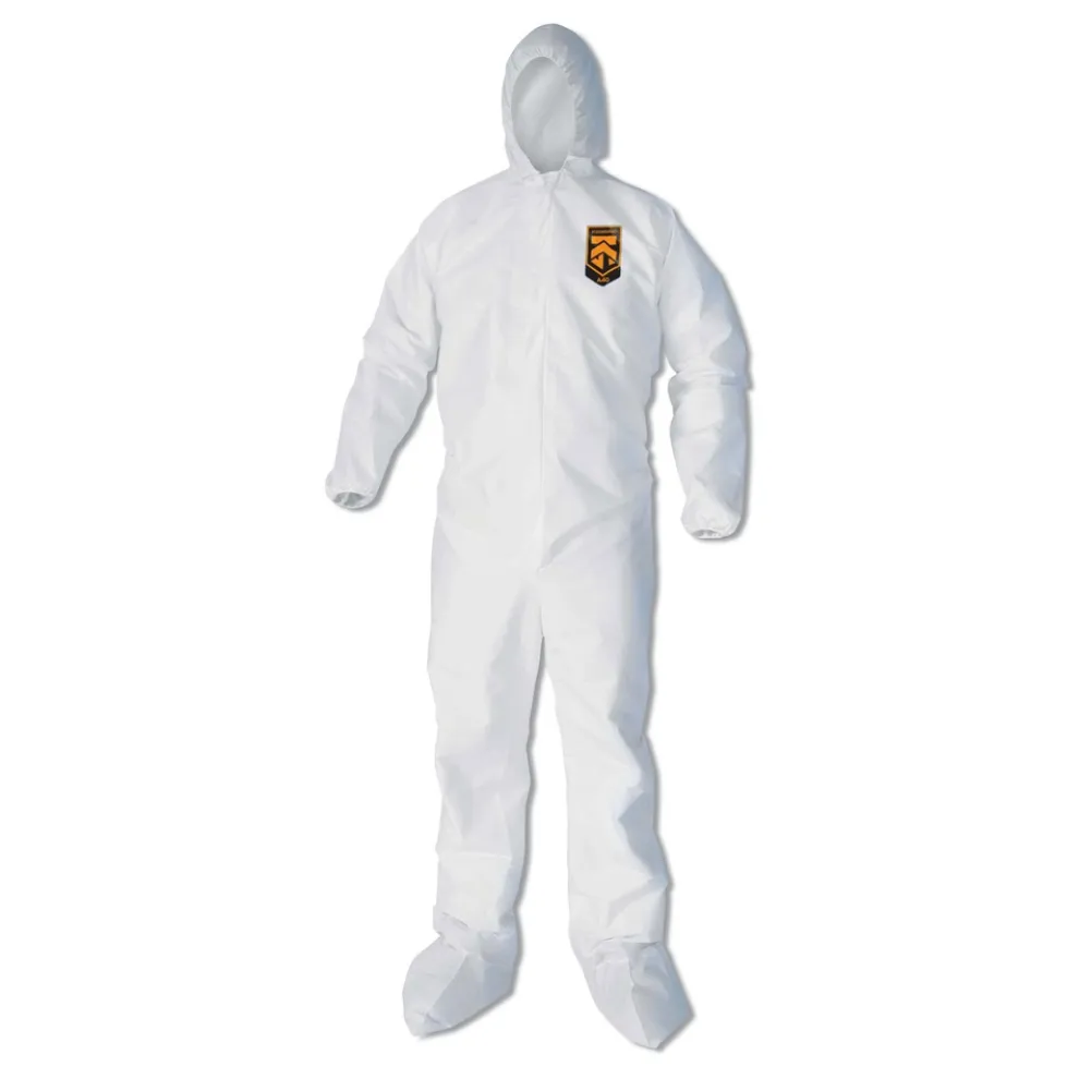 Ansell A40 Elastic-Cuff, Ankle, Hood and Boot Coveralls - 4X-Large, White (25/Carton)