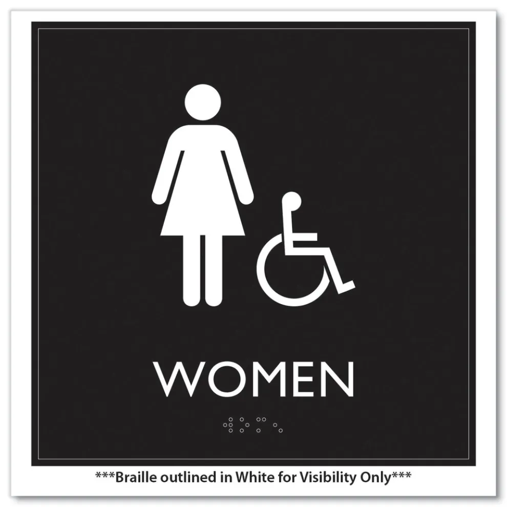 Headline Sign 8 in. x 8 in. Women Accessible Plastic ADA Sign - Clear/White