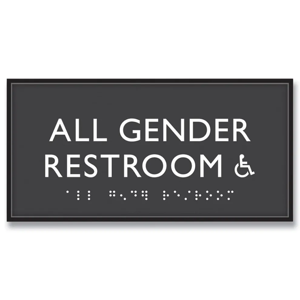 Headline Sign 4 in. x 8 in. All Gender Restroom Accessible Plastic ADA Sign - Clear/White