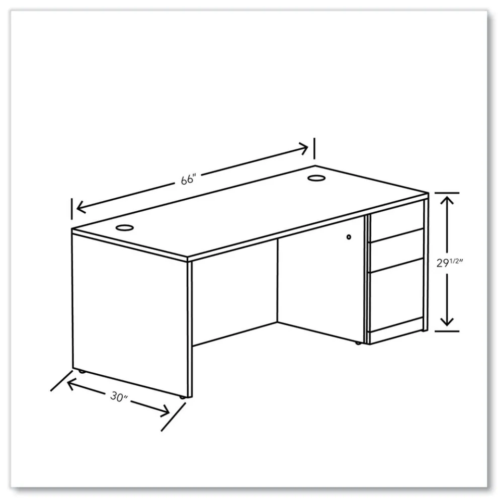 HON 10500 Series 66 in. x 30 in. x 29.5 in. Single Pedestal Desk - Mahogany