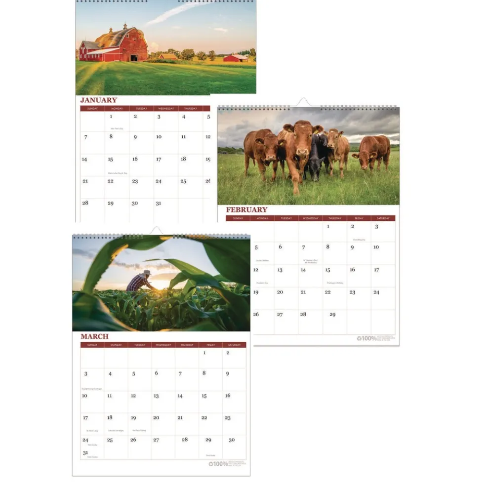 House of Doolittle 11 in. x 14 in. 12-Month (Jan-Dec 2026) 100 Percent Recycled Farm Life Wall Calendar - White/Multicolor Sheets
